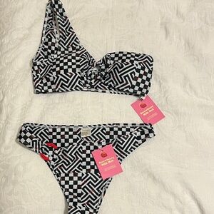 Strawberry Milk Mob Black and White Patterned Bikini